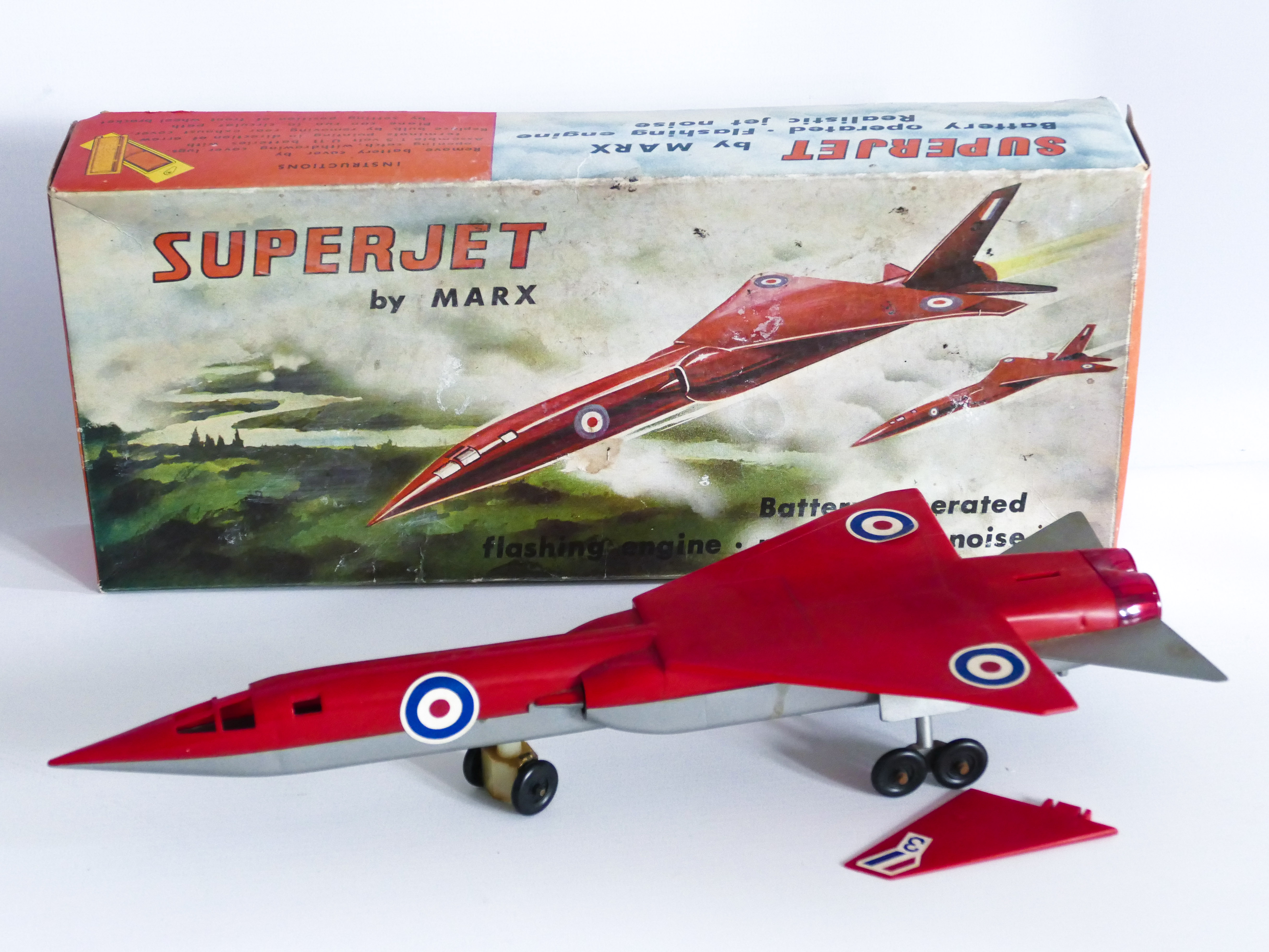 MARX BAC TSR-2 RAF SUPERJET JET AEROPLANE SPACE ROCKET MOTORISED TOY VINTAGE MADE IN ENGLAND