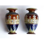 ROYAL DOULTON PAIR OF ANTIQUE VASES CHINA FLORAL DECORATION MADE IN ENGLAND LAMBETH WARE