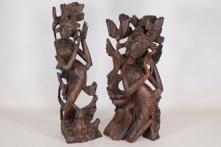 Pair Balinese Wooden Carvings Goddess Sita Sugar Wood 15 Tall Stunning Depict Wife Rama