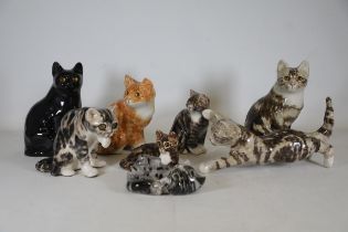 Collection 8 Winstanley Cat Figurines Glass Eyes Various Breeds Sizes Poses Tallest 10 Approx