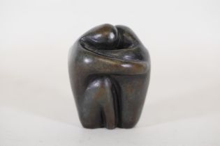 1.2 Kilograms, 8.5cm Height, 7cm Diameter, Lovers Entwined Bronze Scultpure, Signed To The Rear