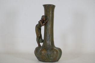 Art Nouveau Vase La Source Signed Raudery Figure A Lady Drinking Hand Waterfall