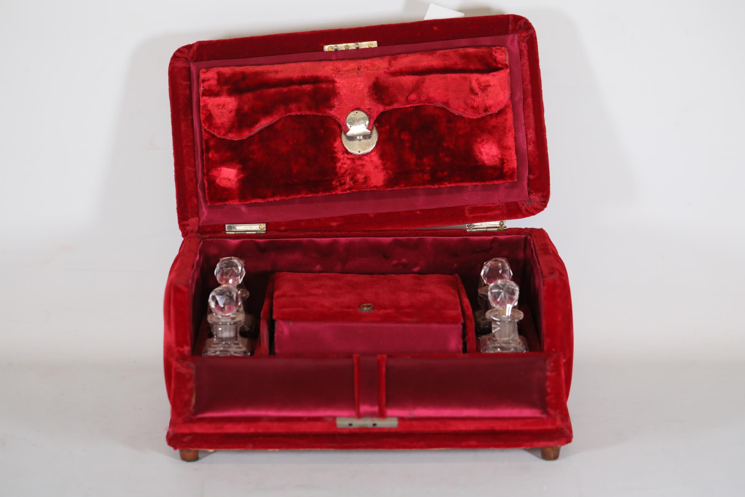 Vintage Ladies Red Velvet Jewellery Perfume Storage Cut Glass Bottles Key Loose Rear Hinge 19th A - Image 3 of 7