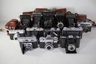 13 Various Vintage Folding Cameras makers like zeiss kodak etc