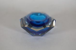 Cobalt Blue Diamond Shaped Glass Designer Ash Tray Possibly Flavio Poli A Designed Made Shape