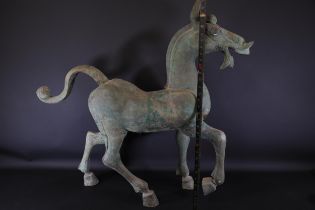 Archaic Bronze Han Dynasty Style Tang Heavenly Horse Height 88cm Length 91cm Depth 21cm An A