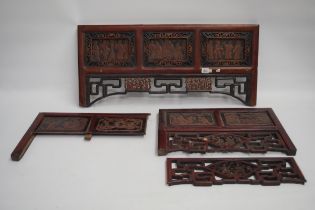 Chinese Carved Wooden Desk Screen Loose Sections Width 87cm Height 40cm Possibly Larger