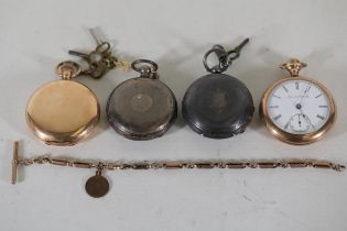 Gold Silver Pocket Watch Collection 9 Ct T Bar Chain 1 Continental Full Hunter C1890 Swiss Lever