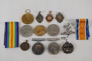 Assorted Collection Medals Coins Badges Featuring Royal West Kent Regiment Cap Badge Great War