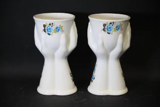 Pair 20th Century Romanian Ceramic Floral Flower Vases