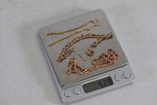 Two 9ct Gold Chains 1 Bracelet Locket Chain Broken Total Weight 9 28grams Includes A Items 28