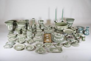 Collection 58 Green Wedgwood China Pieces Including 4 Blue