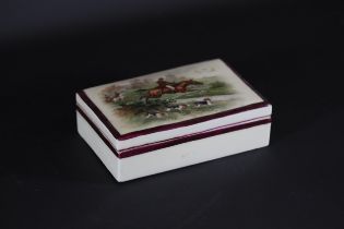 Trinket Box Hand Painted Hunting Scene Stamped E S 1861 1890 Erdmann Porcelain Factory Features A