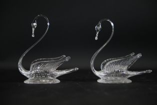 Pair of Glass Swan Ornaments