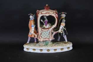 Lady Sedan Attendants 19th Century Porcelain Figural Capodimonte Naples Mark Good Condition
