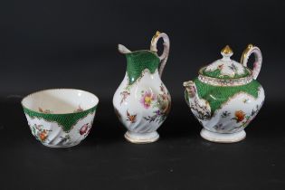 Hand Painted Dresden Teapot Jug Bowl Set Floral Decorations Gold Edging Featuring A King's Face