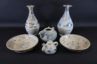 Hoi An Hoard Annamese Blue White Porcelain Collection 2 Large Vases Plates Green Hue Teapots A