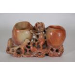 Chinese Soapstone Brush Pot Monkeys Bird Paradise 18cm X 10cm A Good Condition Measures