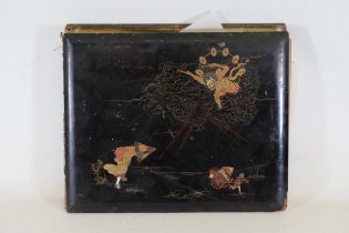 Japanese Black Lacquer Post Card Album, Containing Scenes From Nagasaki, Kobe And Lots Of Others.