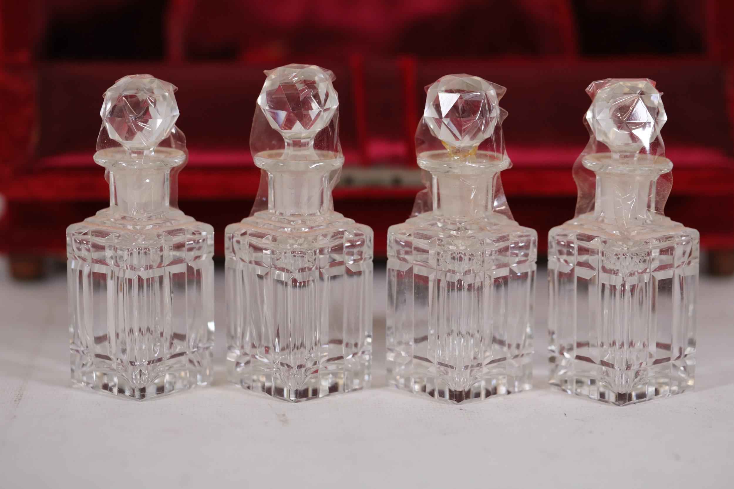 Vintage Ladies Red Velvet Jewellery Perfume Storage Cut Glass Bottles Key Loose Rear Hinge 19th A - Image 7 of 7