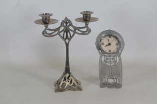 Art Nouveau Style Plated Candleabra Sheffield Pewter Clock Charles Rennie An Accompanied A