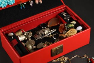 Vintage Costume Jewellery Basket Rings Earrings Necklaces Red Container Features A Stunning