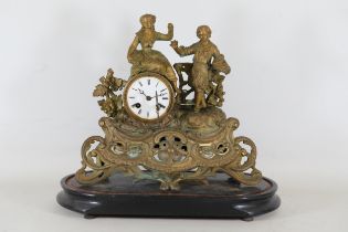 Late 19th Century French Gilt Spelter Mantel Timepiece Seated Maiden Companion A France Made