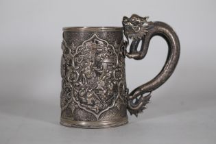 Qing Dynasty Silver Chinese Tankard Dragon Handle Scenes Nobility 5 X 6 3 336