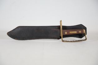 Large Bowie Style Knife, Brass Handle Stamped Taylor L X I Sheffield 15.5 Inches Blade Tip