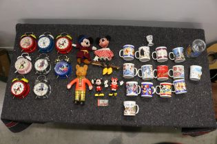 Large Collection Of Items Relating To Disney, Including 8 Vintage Alarm Clocks