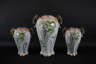 Collection 3 Matching Art Nouveau Porcelain Vases Reinhold Design Largest Vase 12 5 Tall A Set