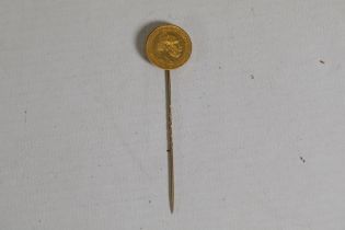 5 Mark Wilhelm 1st Kingdom Of Prussia Gold Coin Dated 1877, Mounted To A Pin.