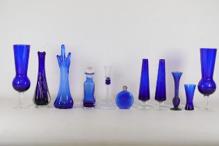 11 Piece Cobalt Blue Glassware Set 5 Finger Glass Stretch Vase Features Items Including A