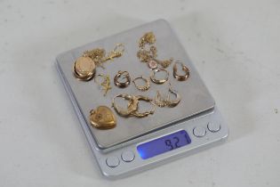 9ct Gold Earrings Chains Lockets Collection A Items Marked Locket Labeled 10k G F Weighs 3 00