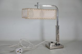 Art Deco Chrome Table Lamp Square Base Curved Neck 45cm High Features An Design A Raised