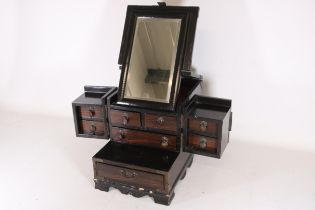 Chinese Wood Vanity Mirror Jewelry Box Brass Hinges Decorations 4 Drawers Beveled Edge Antique