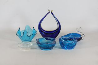Blue Glassware Collection Ashtrays Vases Handkerchief Vase 6 Items