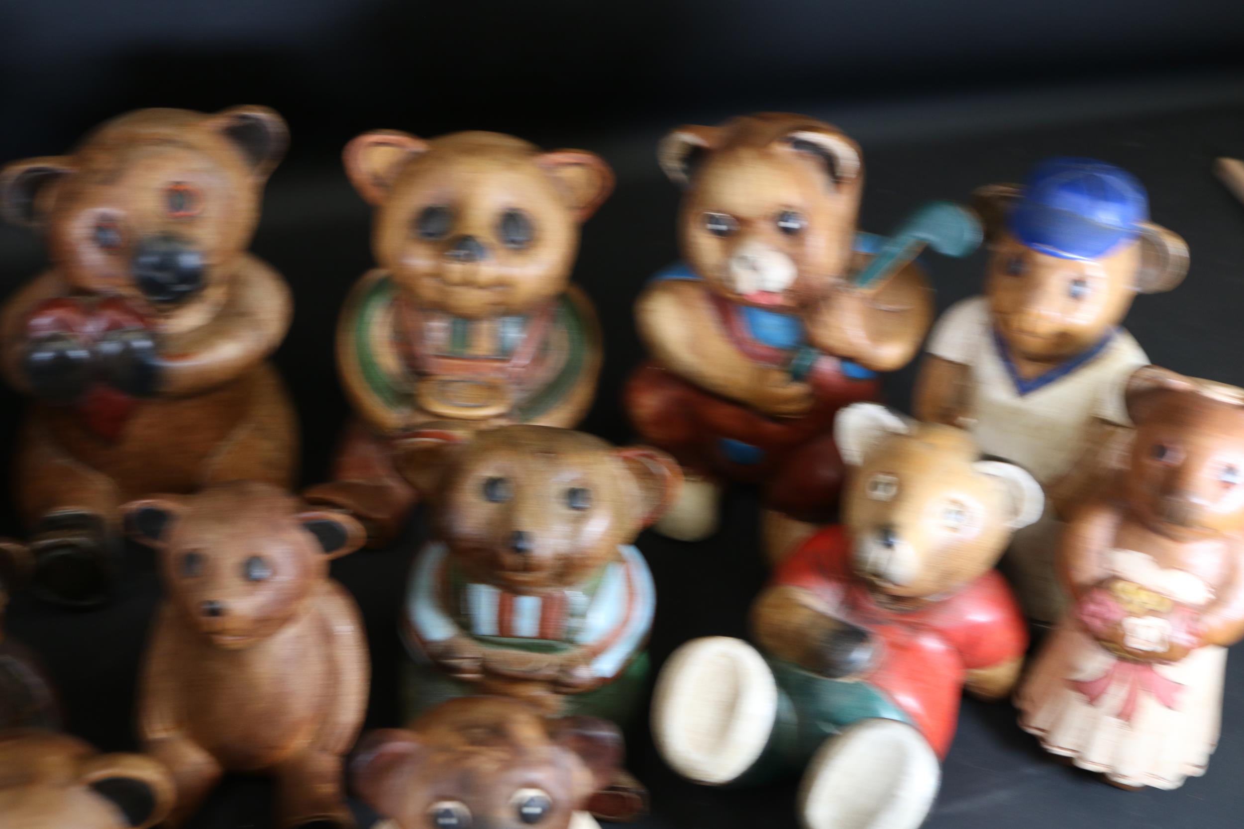 Collection Hand Carved Wooden Teddy Bear Figurines - Image 6 of 11