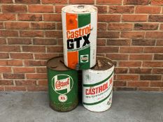Three Five Gallon Castrol Oil Drums
