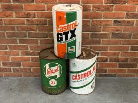 Three Five Gallon Castrol Oil Drums