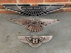 Three Cast Aluminum Aston Martin/Bentley/Jaguar Emblem Signs