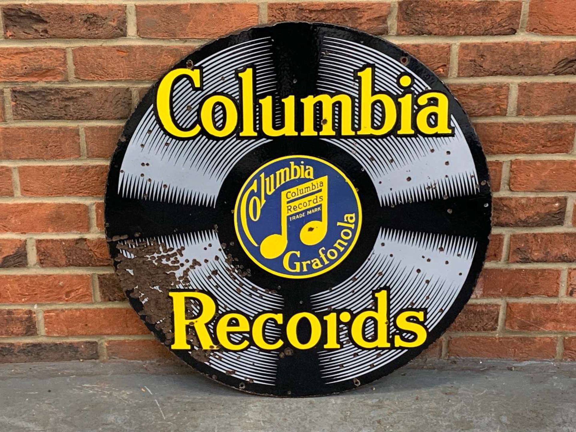 Original Columbia Records Circular Hanging Enamel Sign