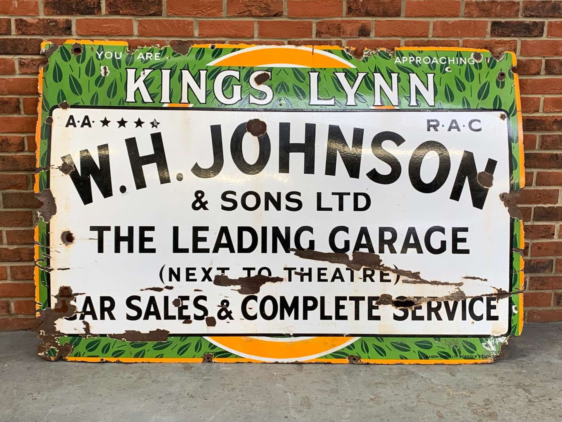 Kings Lynn W.H.Johnson and Sons “The Leading Garage” Enamel Sign