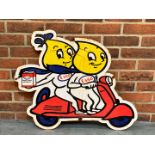 Mr and Mrs Drip on a Scooter Enamel Sign