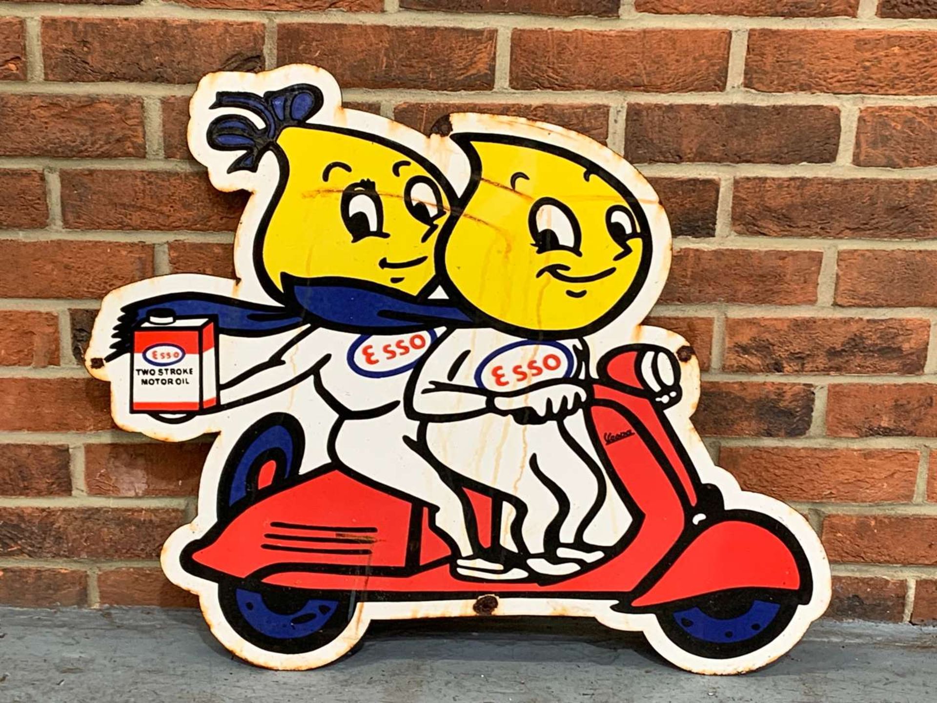 Mr and Mrs Drip on a Scooter Enamel Sign