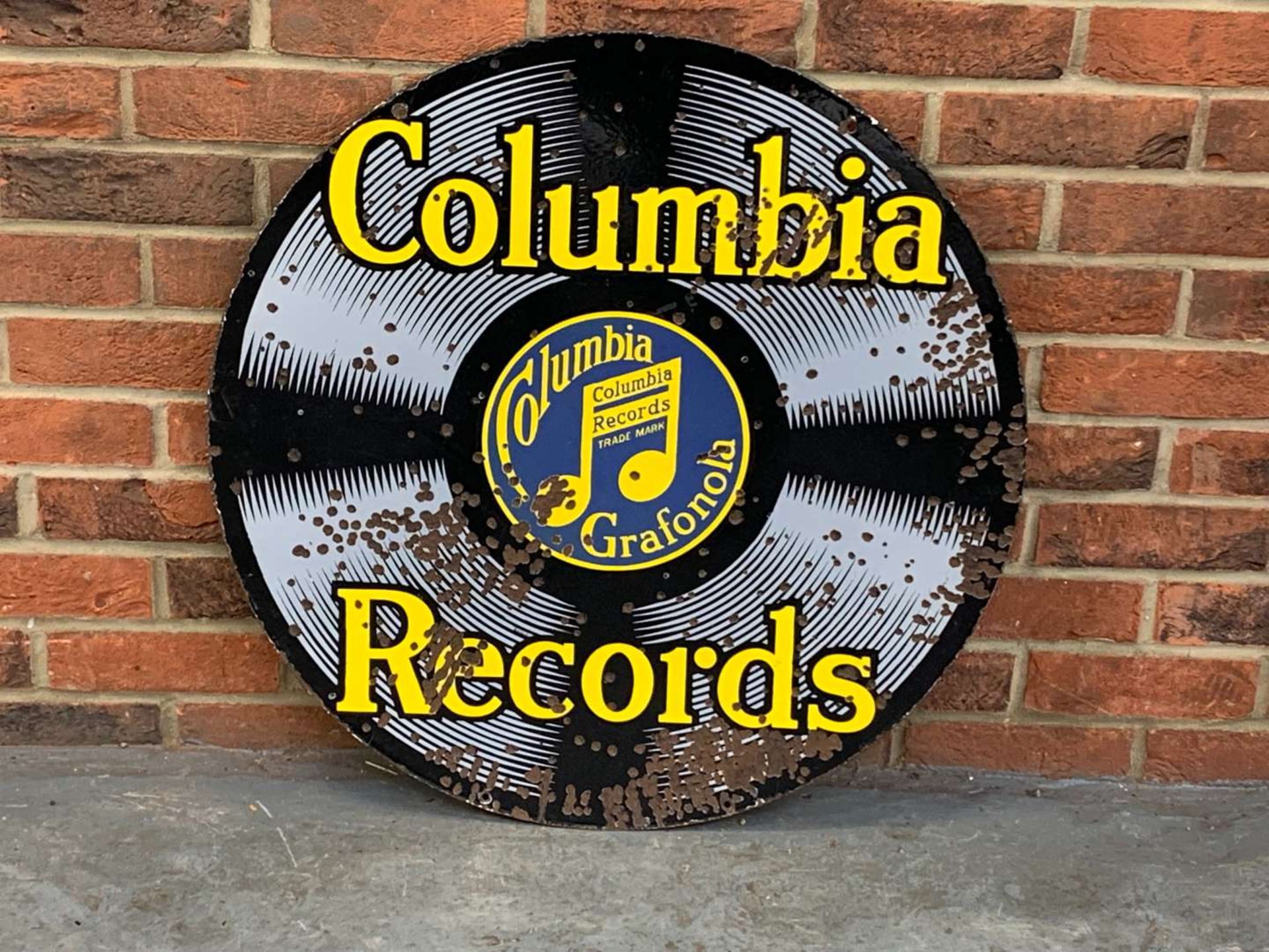 Original Columbia Records Circular Hanging Enamel Sign - Image 2 of 2