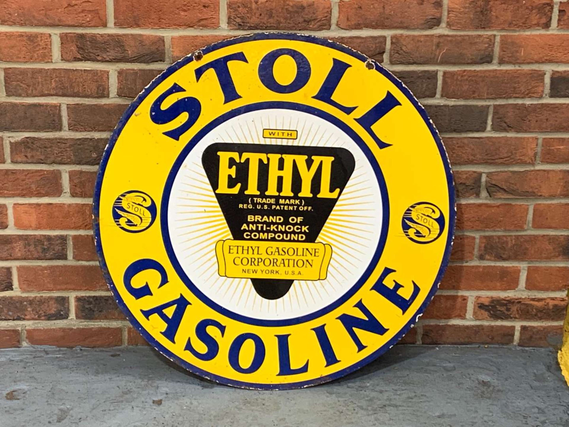 Stoll Gasoline Circular Enamel Sign
