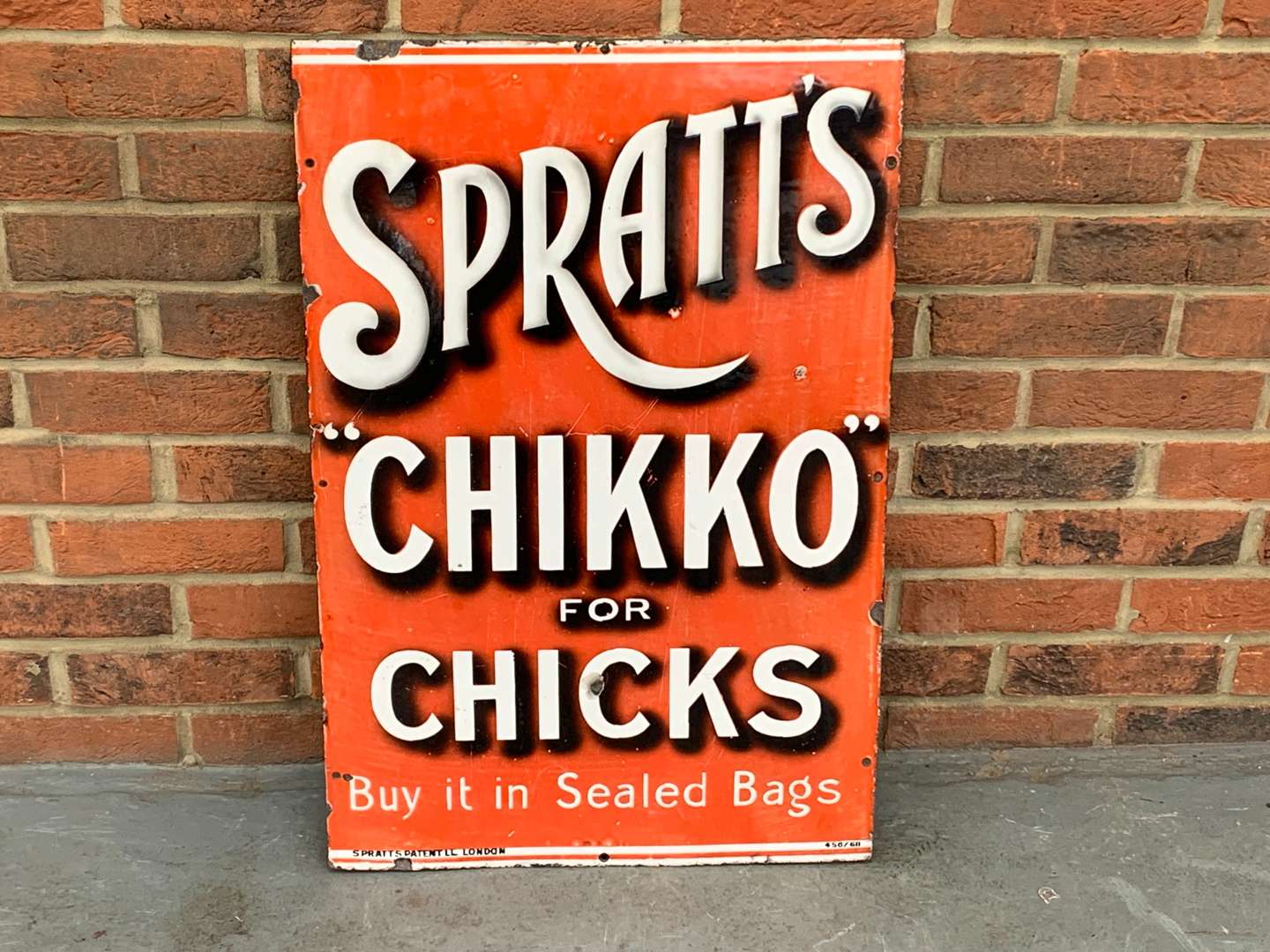 Original Spratts “Chicko” For Chicks Enamel Sign