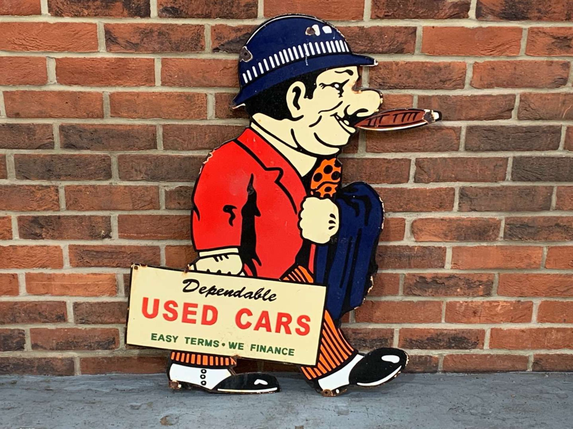 Dependable Used Car Salesman Enamel Sign