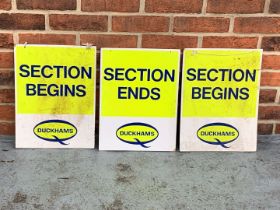 Three Duckhams Signs Section Begins/Ends Signs on Board